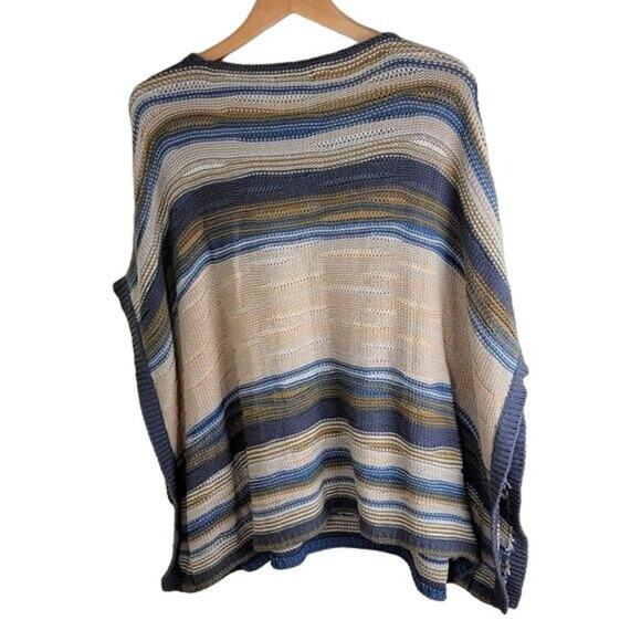Orvis Womens Southwestern Aztec Shrug Poncho Sweater Beige Blue OS Cotton - Picture 3 of 6